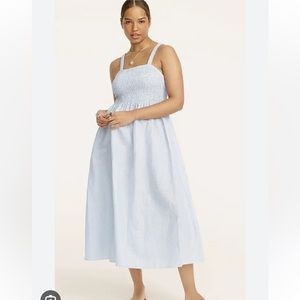 J Crew Blue and White Smocked Beach Dress
